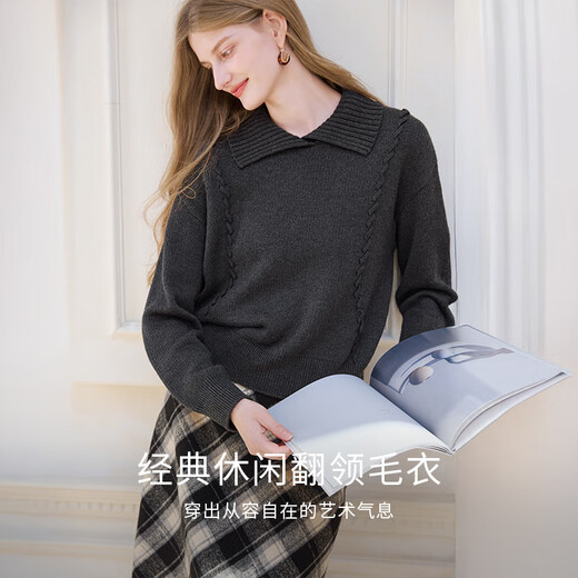 Xiangying Gray Lapel Sweater Women's 2025 Winter New Relaxed Pullover Loose Wool Sweater Top Dark Gray L 165/88A/110-125Jin Jin is equal to 0.5 kg