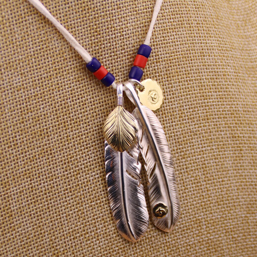 Zhouke 2025 new style fashionable and simple feather necklace pendant 925 silver hand-engraved deerskin rope set chain sterling silver + copper brand new
