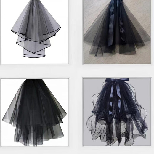 Black veil multi-layered fluffy veil for bride to receive wedding certificate for Halloween photo shoot small veil simple forest style studio head black large lace 60cm-80cm