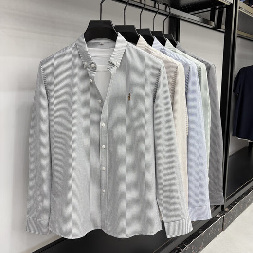 LAORENTOU Paul embroidered cotton long-sleeved shirt men's lapel business casual top high IF-25120 dark gray M recommended 90-125Jin Jin equals 0.5 kg