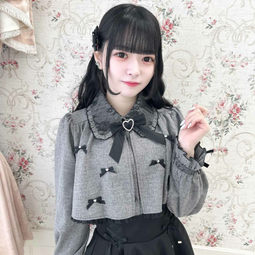 ROJITA small bow tie yoke patchwork shirt (1441147) black