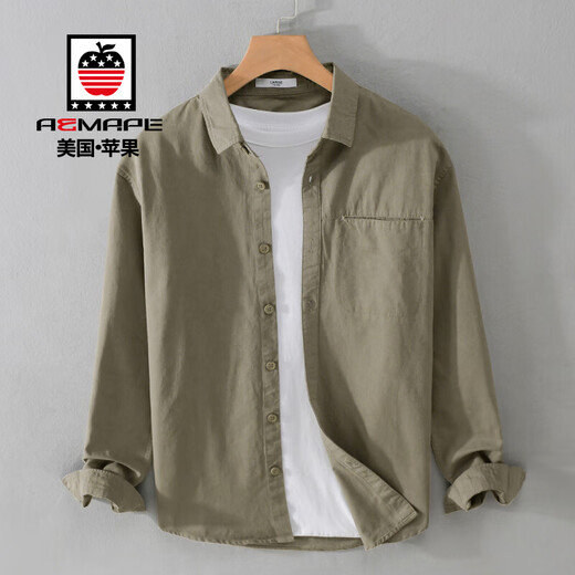 AEMAPE American Apple high-end long-sleeved shirt for men 2026 spring and summer new cotton shirt jacket Japanese workwear top for men 9647 khaki long-sleeved shirt XL size 125-145Jin Jin equals 0.5 kg