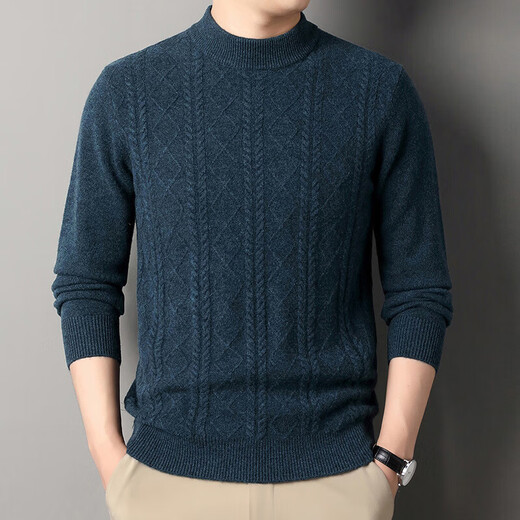 Deer King Optim high-end brand cashmere sweater men's sweater 2025 winter thickened bottoming sweater middle-aged warm pure cashmere sweater medium gray M 165 recommended weight 100-120Jin Jin equals 0.5 kg