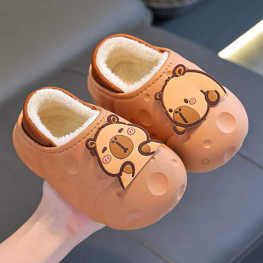 Kapibala children's cotton slippers feel like stepping on shit, boys winter cartoon cute non-slip indoor bathing soft-soled slippers orange slippers 12 28/29 size (shoe length 17CM suitable for feet 16
