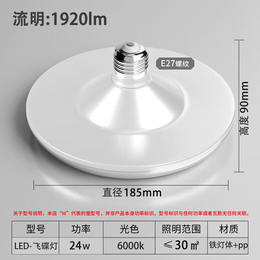 Biuyum flying saucer light three-proof led light bulb energy-saving high-power super bright workshop parking lot aisle lighting E27 screw screw 24w