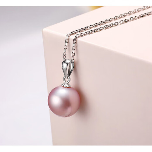 MHFDO pearl necklace romantic purple freshwater pearl pendant round bright light 14-15MM for girlfriend white beads 18K gold holder black beads silver holder 14-15mmx45cm