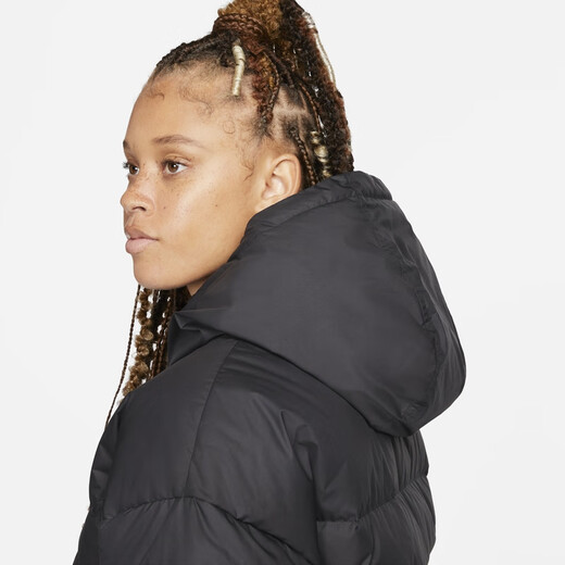 Nike Women's Windproof Down Jacket Hooded Jacket Winter Warm Printed Water-Repellent Jacket NIKE DQ5904 010 Black/Black/White S