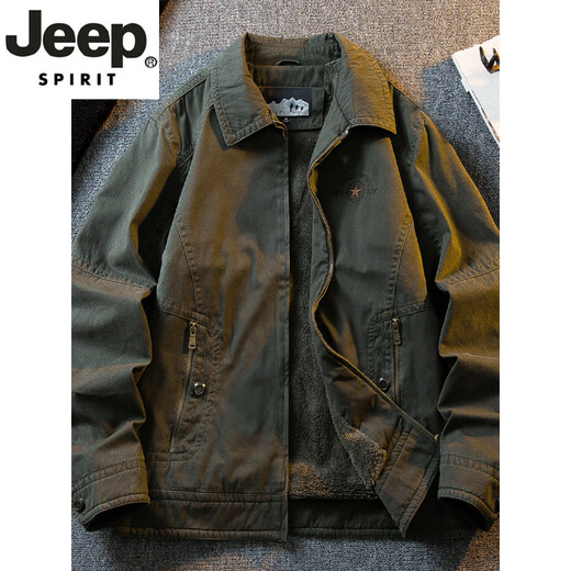 JEEP SPIRIT high-end pure cotton workwear lamb velvet jacket men's autumn and winter velvet thickened cotton clothes men's winter cotton jackets off-white M (100-120Jin Jin equals 0.5 kg)
