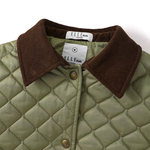 ELLE KIDS Retro Bath Style Girls Winter Cotton Jacket Contrast Color Lapel Front Shoulder Retro Fashionable Quilted Cotton Jacket