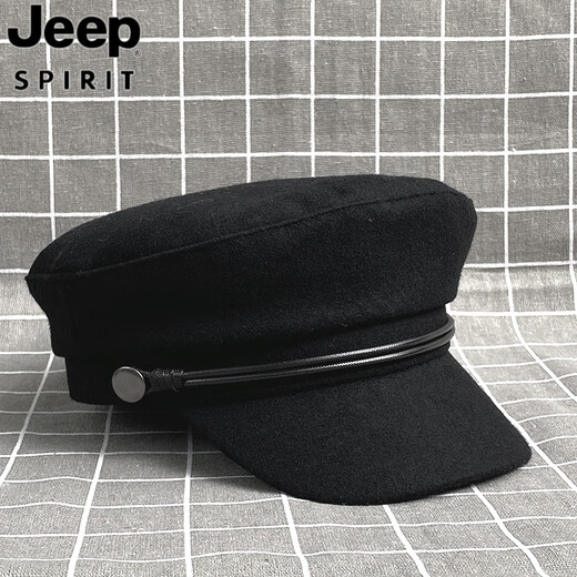 JEEP SPIRIT Japanische Retro-Baskenmütze für Männer und Frauen mit flachem Zylinder, Herbst und Winter, dickes Wachsseil, Temperamentversion, Zeitungsjungenmütze, Entenschnabel, Malerhut, schwarz, dickes Wachsseil, volle Wolle, flaches Oberteil, M