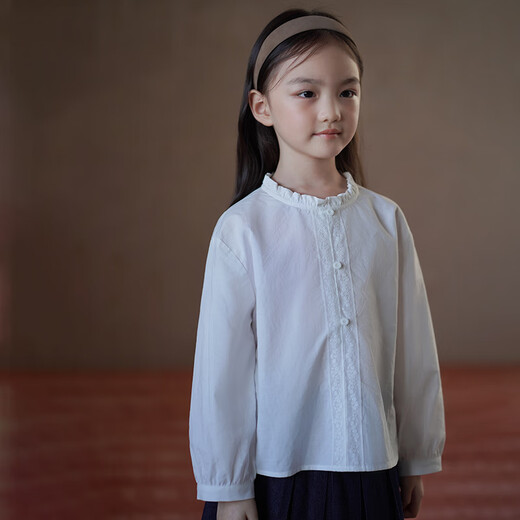 Hacikis children's clothing spring and autumn children's long-sleeved tops literary French bottoming shirts girls white shirts older children's autumn clothes white 160cm