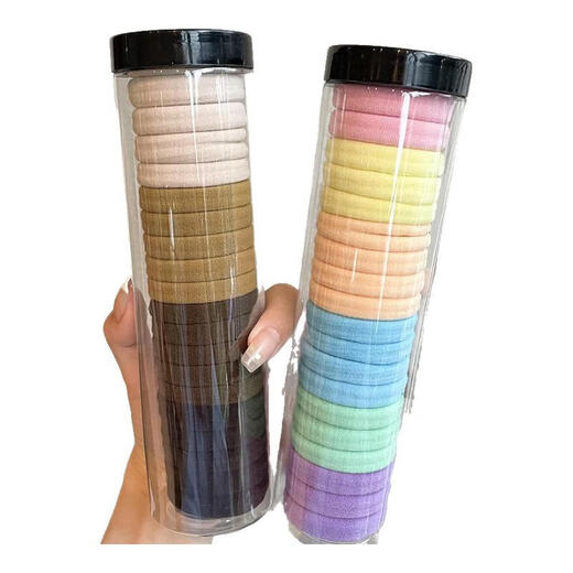 Canned headband 20 pcs Korean style high-elasticity seamless rubber band for women to tie their hair without hurting the hair and not strangling the hair. Black+Spring 2 cans 40 pcs