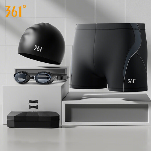 361 swimming trunks men's swimming goggles and swimming cap set boxer swimsuit professional training swimming shorts anti-embarrassment quick-drying large size pants