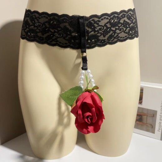 Large size men's sexy underwear, open and easy to take off, sexy lace waist, bead chain rings, exposed thong underwear, black, one size fits all (90-120Jin Jin is equal to 0.5 kg)