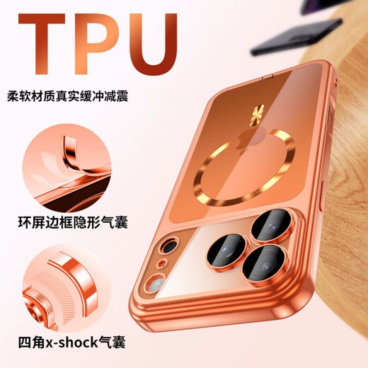 Shuoyan comes with dust-proof plug, suitable for Apple 17promax mobile phone case, new frosted transparent silicone soft-edge lens protection, anti-fall, light and thin heat dissipation, advanced case for men and women, Xingyu Orange, integrated button-comes with lens film iPhone 17 Pro Max