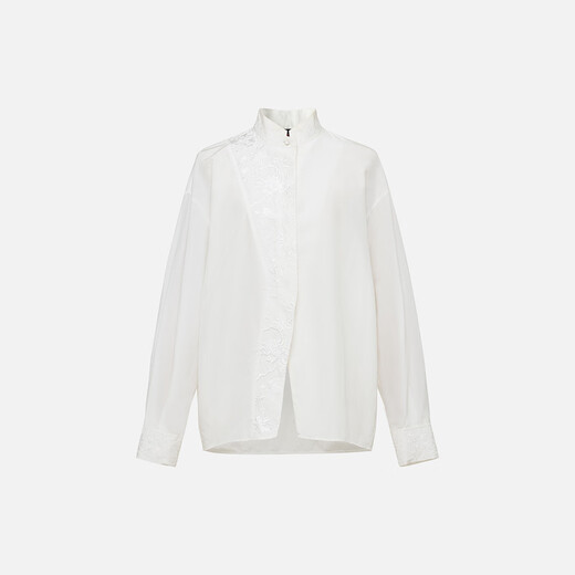EP Yaying Blue Label Series丨 National Style Stand Collar Mulberry Silk Long Sleeve White Shirt 2025 Autumn and Winter New Style 2218A White S