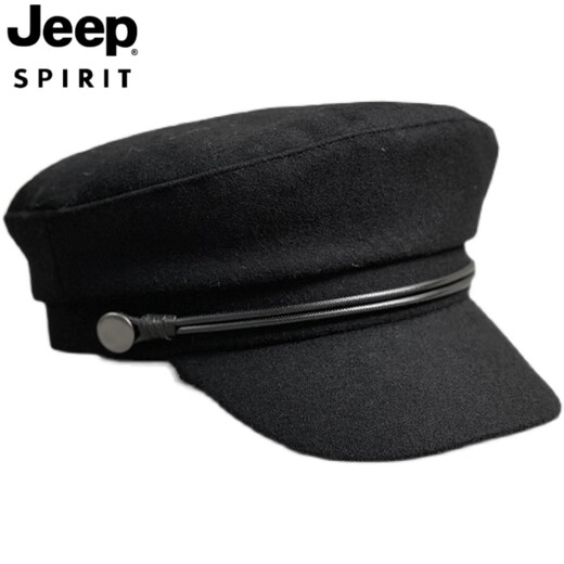 JEEP SPIRIT Japanische Retro-Baskenmütze für Männer und Frauen mit flachem Zylinder, Herbst und Winter, dickes Wachsseil, Temperamentversion, Zeitungsjungenmütze, Entenschnabel, Malerhut, schwarz, dickes Wachsseil, volle Wolle, flaches Oberteil, M