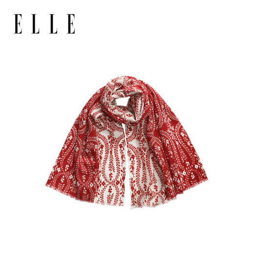ELLE【礼盒装】100%纯羊毛女士丝巾围巾披肩印花送妈妈礼物送女友四季