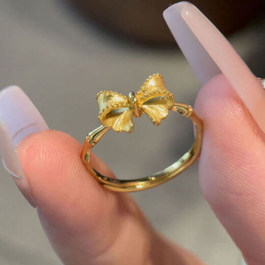 Andralyn wedding engagement ring sand gold bow fugitive princess new bamboo index finger ring niche high-end open ring bow bamboo ring