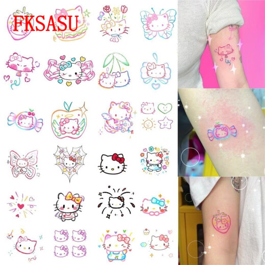 FKSASUHelloKitty bemalte Tattoo-Aufkleber, wasserfest, weiblich, langlebig, Hello Kitty-Aufkleber mit süßem kleinen Muster, W687, Katze, 4 Typen, J