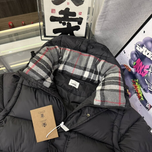 B PRORSUM Burberry Autumn and Winter Thickened Removable Sleeve Jacket Fashionable Versatile Warm Jacket for Men and Women Hooded Nose Black 2XL Recommended Weight 120-140