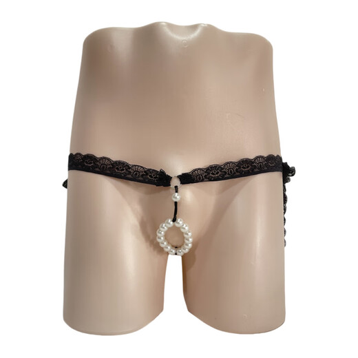 BUFFNY men's underwear lace-up adjustable size thong seductive lace pearl sexy free T-pants black one size