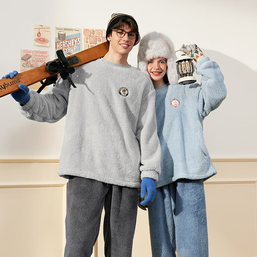 Fenton Autumn and Winter New Coral Fleece Pajamas for Men and Couples Large Size Flannel Suit Loose Casual Warm Home Clothing for Women