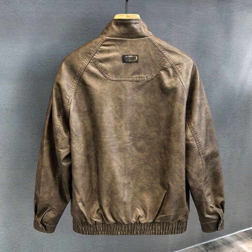 German high-durability washed handsome motorcycle PU leather jacket men's spring and autumn style American windproof leather jacket for men brown handsome loose version 3XL 3XL recommended weight 145-160Jin Jin is equal to 0.5 kg