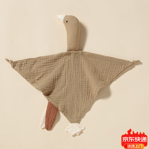 Jingmengyuan crumpled cloth soothing napkin, baby can bite the doll, sleeping baby, pure cotton gauze little swan hand puppet, dark green (goose) 1 pack