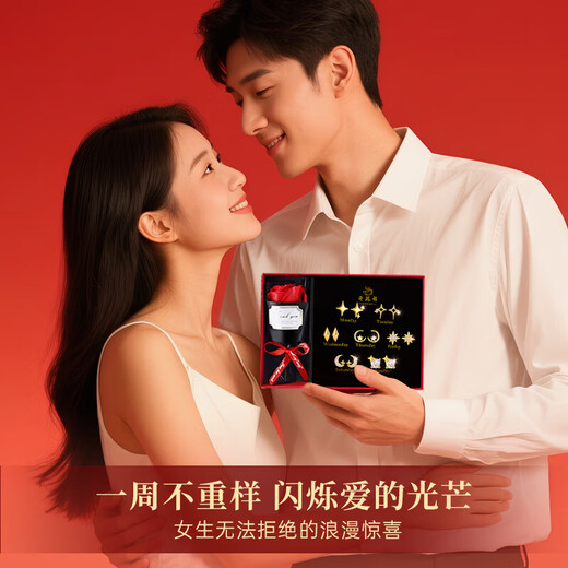 Lao Fengxiang Light Luxury Sterling Silver Earrings for Women 2025 New One-week Earrings Temperament High-end Ladies Birthday Gift Practical for Girls TY777 Starlight Sparkling Gold Earrings Seven-piece Set-Brand Gift Box