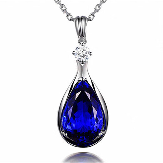 Sapphire Korean version 13 carat 5A grade tanzanite pendant plated with white 18K gold pendant set with blue | gem + cross chain set price