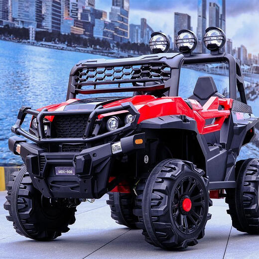 He Jiagong's super large children's car four-wheel drive off-road with remote control can sit adults and children baby toys double four-wheel stroller red four-wheel drive 12V large lithium battery/ordinary seat
