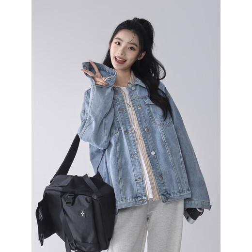 Semir Semir retro blue denim jacket for women spring and autumn new loose bf casual denim jacket top trendy blue Semir L (165) 88a