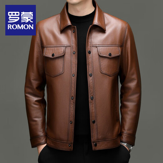 ROMON Haining мужская куртка из воловьей кожи первого слоя, осенне-зимняя повседневная утолщенная куртка с лацканами 90, белый гусиный пуховик для мужчин, коричневый 90, наполнитель из белого гусиного пуха, 3XL (54) 145-160Цзиньцзинь равен 0,5 кг