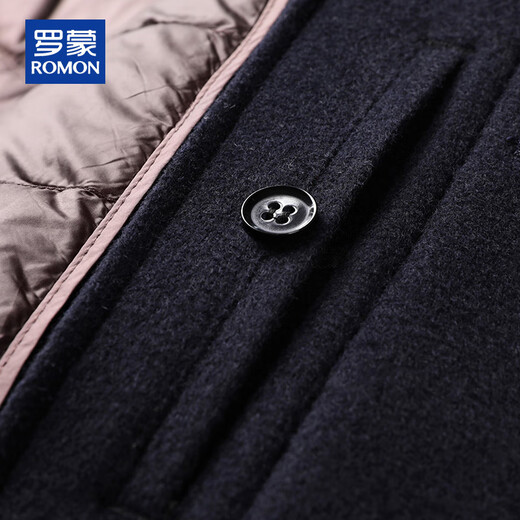 ROMON Cashmere Coat Jacket Men's Goose Down Lined Woolen Coat Men's Autumn and Winter Casual Mid-Length Windbreaker Jacket