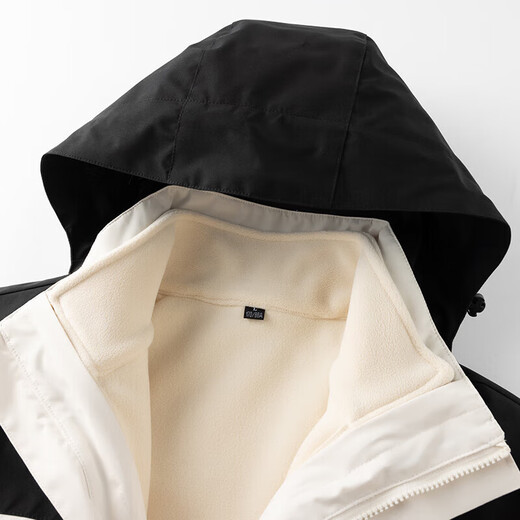 Luo Meng, three wears in one, removable hood, assault jacket, fleece liner, three-in-one windproof jacket, men's casual wear, warm white/black, male