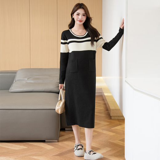 JOYNCLEON maternity wear, high-end maternity skirt, autumn style, small fragrance style skirt, women's autumn and winter dress, black Jqz193726