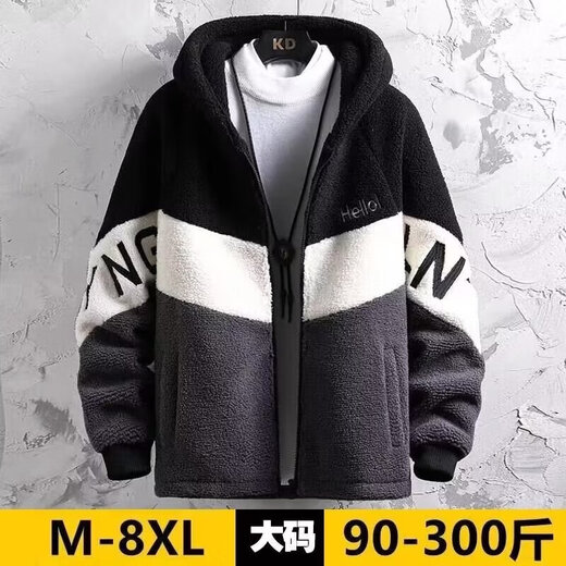 Lamb Plush Jacket Men's Autumn and Winter 2025 New Casual Trendy Student Velvet Jacket Men's Thickened Tops Gray XL Weight 120-135Jin Jin is equal to 0.5 kg