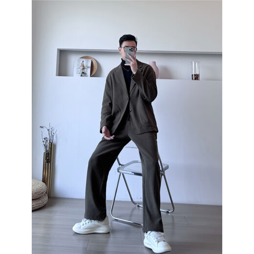 DK woolen suit men's autumn and winter high-end light mature style suit Western Korean version casual loose casual suit two-piece black jacket down version XL (recommended 140-160Jin Jin equals 0.5 kg)