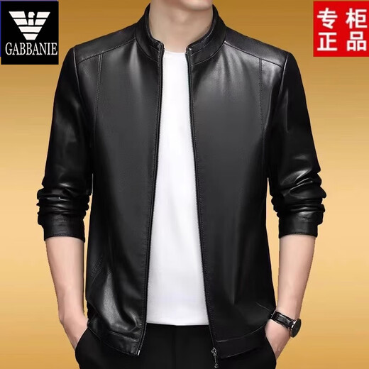 ARMANI EXCHANGE Armani autumn and winter new leather jacket men's father's business casual Haining sheepskin jacket black stand-up collar (single style) M 170 (95-120Jin Jin equals 0.5 kg)