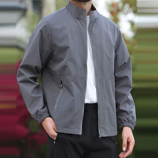 Men's Stand Collar Jacket New Spring and Autumn Outdoor Large Size Sports Windbreaker Jacket Windproof and Waterproof Fishing Wear Black 2XL 150-165Jin Jin equals 0.5kg