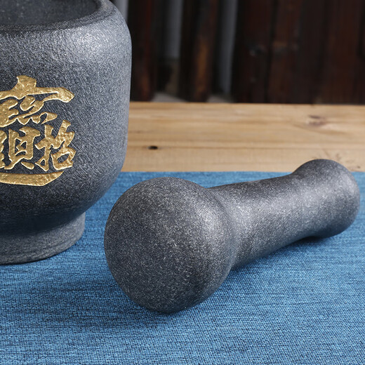 Shijin stone mortar large natural black gold stone garlic pounder old-fashioned stone mortar household grinding and pounding medicine jar peeling garlic and pressing garlic outer diameter 13cm
