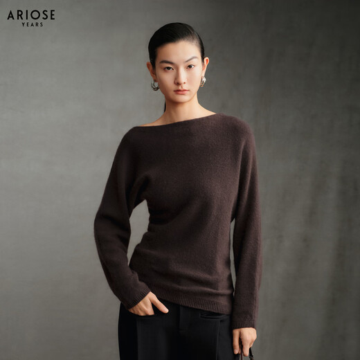 Ainos Estee Shopping Mall Same Style 2025 Winter New Commuting Off-Shoulder Cashmere Wool Sweater Sweater Women 41038033 Chocolate M
