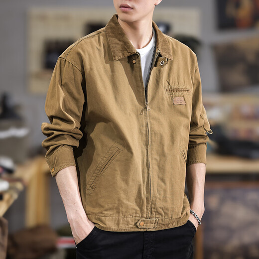 Fat Brother Work Jacket Men's Jacket Men's Loose Spring and Autumn Casual Outerwear Men's Autumn Large Size Fat Lapel Top Dark Gray XL Weight 155-175Jin Jin is equal to 0.5 kg