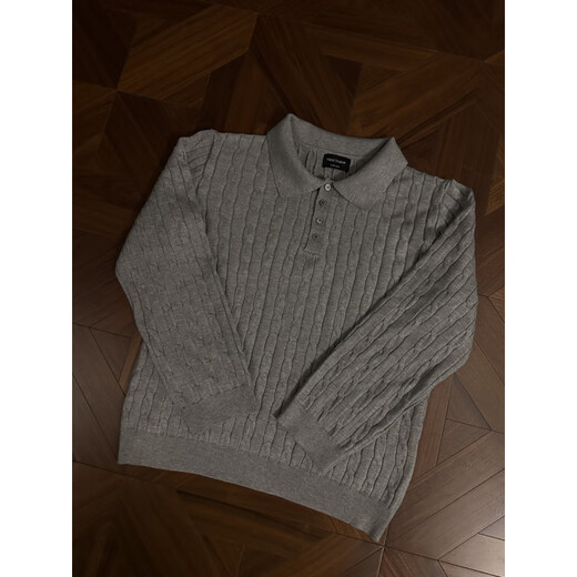 Muwei old money style Henry shoulder sweater men's autumn new retro polo collar cable knit bottoming top shirt gray XL recommended 130-150Jin Jin equals 0.5 kg