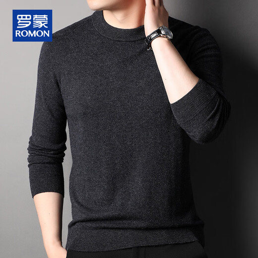 ROMON 100% pure wool sweater men's thick solid color round neck pullover autumn and winter warm casual casual sweater for young and middle-aged men