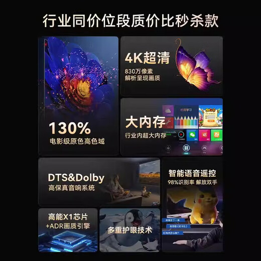 Konka Yunshang has sold 100,000+ 2025 new ultra-high-definition smart network wifi voice TV ultra-thin LCD projection screen living room eye protection elderly children home display 55LED* eye protection TV version 87*52 cm National joint warranty + SF Express + ten years of free replacement