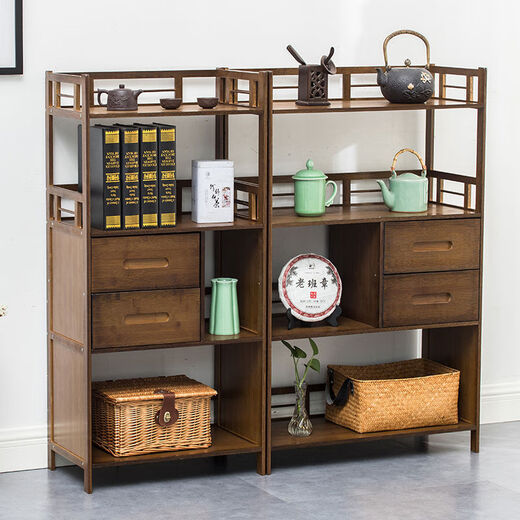 He Jiagong small tea cabinet tea cabinet tea set storage rack tea cabinet storage cabinet solid wood living room multi-layer tea shelf 037 model 68 Hu color 6 layers with door double drawer universal