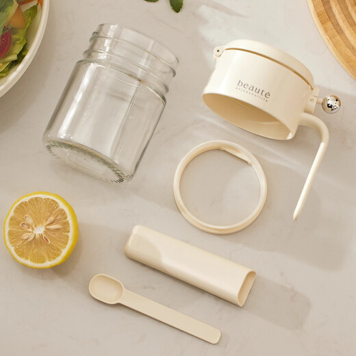 Aonian seasoning jar with spoon compartment kitchen seasoning bottle household seasoning box glass moisture-proof seal salt shaker seasoning bottle set goose yellow 2 pieces inner content spoon/moisture-proof seal