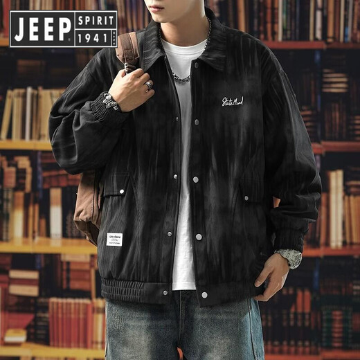 JEEP SPIRIT Jeep tie-dye jacket men's gown spring and autumn 2025 trendy brand loose-sensing tool lapel jacket large size K15828 black M